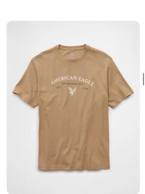 American Eagle Outfitters Tan Logo Crew Neck Short Sleeve Tee